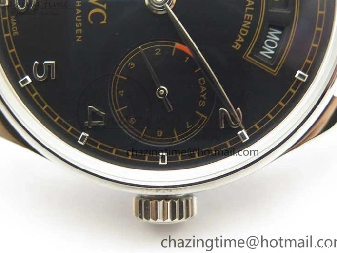 MIROTIME 0108 Portuguese Real PR Real Annual Calendar IW503502 ZF 1:1 Best Edition Black Dial Steel Markers on Black Leather Strap A StreetReady 7134